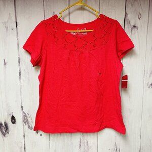 Eyelet Tee Avenue Womens Size 14/16 Red Short Sleeve Top Shirt